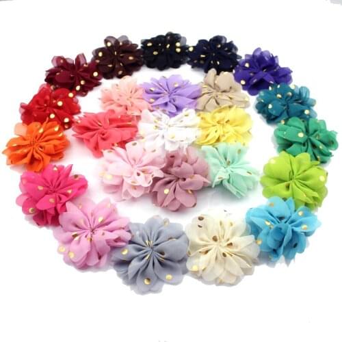 Spandex Nylon Headband Gold Polka Dot Centered Chiffon Ballerina Flower