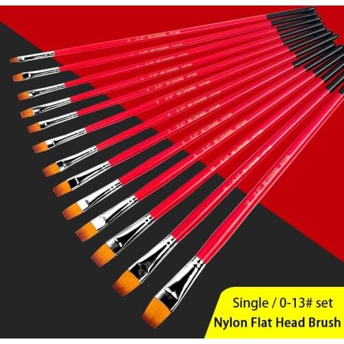 1pc High Quality Nylon Hair Flat Artist Brush Red Black Copper Tube Wood Hand for Watercolor Gouache Acrylic Oil Painting