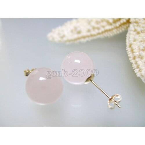 10mm Natural Madagascar Round Pink Natural Stone 18kgp Stud Earrings
