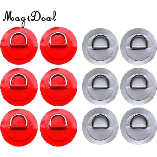 12Pcs 8cm 316 Stainless Steel D Ring Pad/Patch for PVC Inflatable Boat Raft Dinghy Canoe Kayak Surfboard Accessories Red+Silver