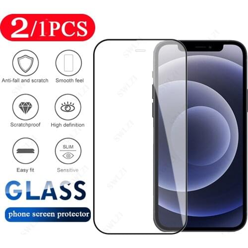 2/1Pcs Full Cover Protective Film for iPhone 12 Mini 11 Pro Max SE 2020 X XS XR 7 8 Plus Tempered Glass Phone Screen Protector