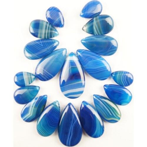 2Set(9Pcs/Set) Blue Stripes Onyx Agates Teardrop Pendant Bead (Big:37x20x6mm Small:17x12x5mm)