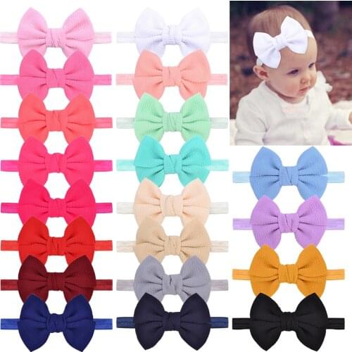 20Color Nylon Solid Bowknot Baby Headband Elastic Hair Bands For Girls Handmade Turban Headwear Newborn Kids Hair Accessories