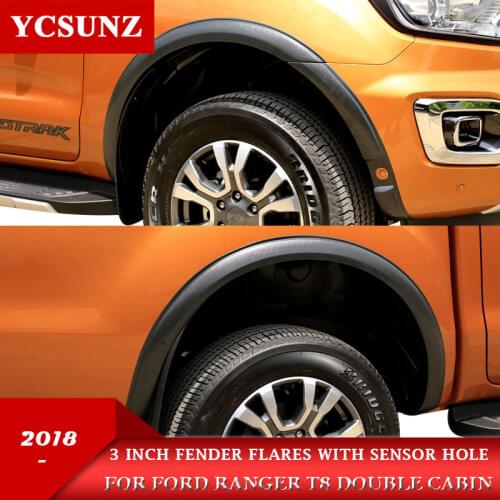 2019 Fender Flares Wheel Arches For Ford Ranger 2019 T8 Wildtrak Double Cabin 3 Inch Matte Black Color With Sensor Hole