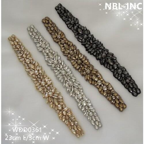 30pcs) Wholesale bridal beaded sewing rhinestone applique for wedding evening dresses sash DIY iron on WDD0631