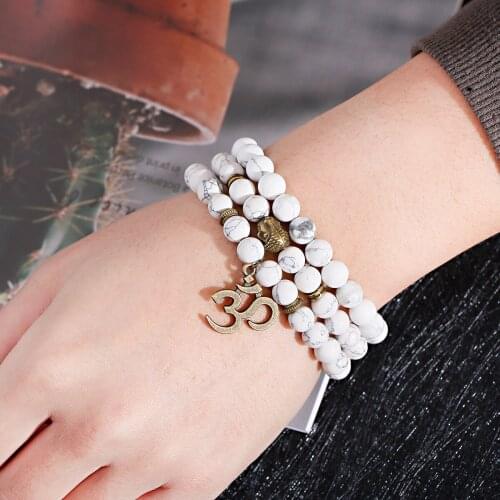 White Natural Stone Bracelets For Women Vintage Bracelets 3Pcs/Set Shiny Prayer Healing Couple Bangles Female Jewelry Gifts