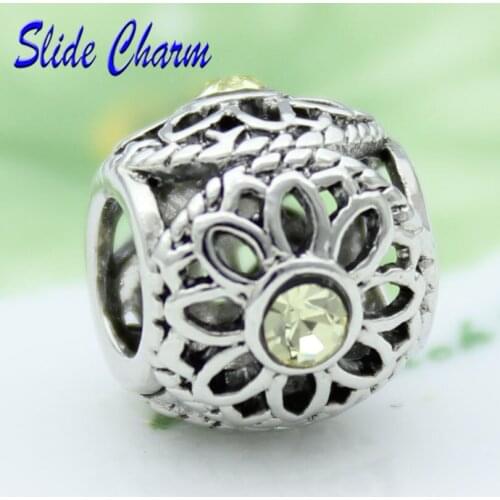 Free shipping European Fashion Daisy green crystal beads charm fit Pandora bracelet beads for jewelry making Gift for women