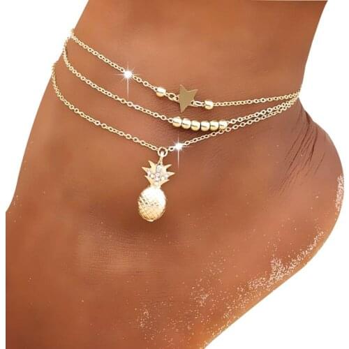 2pcs Gold Color Simple Chain Anklets For Women Beach Foot Jewelry Leg Chain Ankle Bracelets Women Accessories