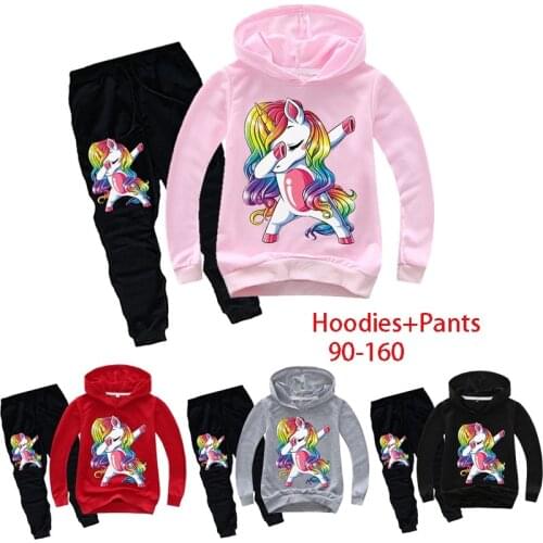 Unicorn Sweatshirt Pants Suit Long Sleeve Hoodie Coat Kids Boys Girls Sweatshirt Pants 2-Piece Set Printed Casual Cotton Outwear