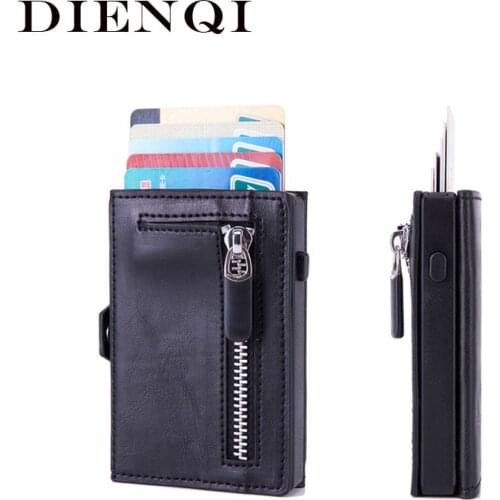 DIENQI Rfid Carbon Fiber Men Card Wallet Coin Holder Money Bag Billfold Slim Thin Mini Wallet Black Smart Small Purse Male Walet