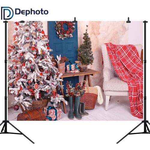 Dephoto Christmas Tree Gift wreath chair Rain boots Photography Backgrounds Customized Photographic Backdrops For Photo Studio