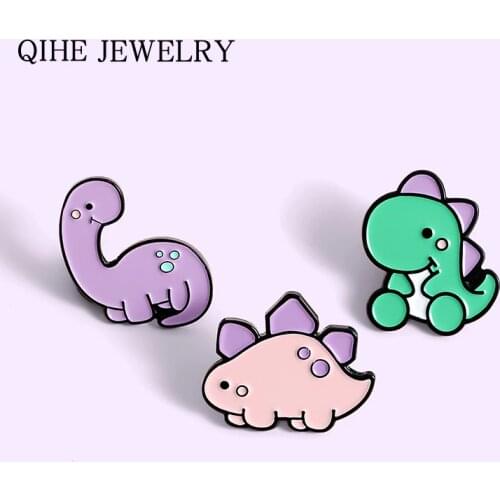 Kawaii Dinosaurs Enamel Pins Green Purple Pink Dinosaur Cartoon Animal Bagdes Bag Clothes Jewelry Brooches for Fans Friends