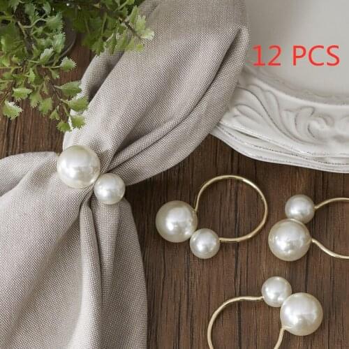 12PCS Napkin Rings Hotel Table Iron Wire Towel Buckle Pearl Napkin Ring Napkin Ring Cloth Ring Napkin Buckle Table Decoration