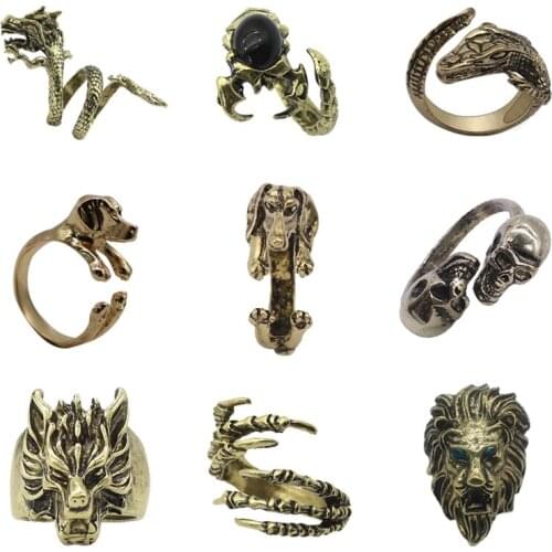 Gothic Punk Animal Ring Pet Dog Dragon Wolf Head Bird Lion Head Skull Eagle Claw Ring Men And Women Knight Jewelry Gift Jewelry