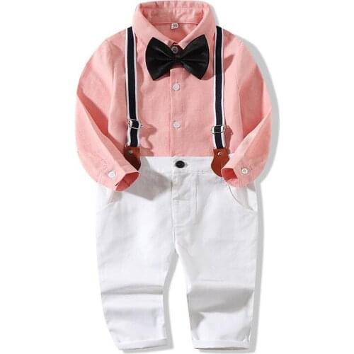 Baby Boy Suit Clothes Gentleman Birthday Suits Toddler Wedding Party Dress Bow Shirt+Suspender Trouser Sets Infant Clothing