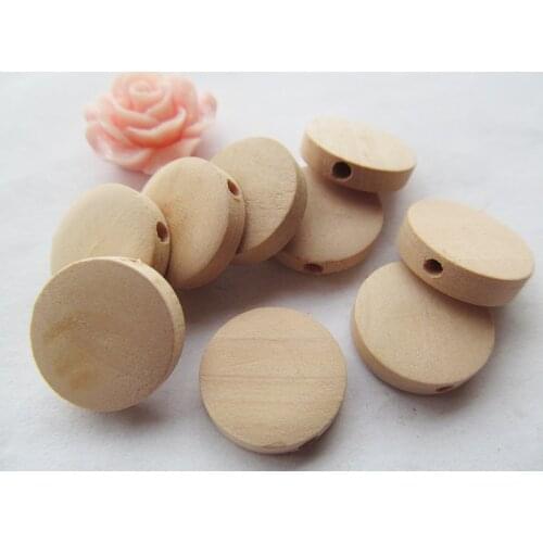 100pcs 20mm Unfinished Thick Flat Circle Round Discs Natural Wood Spacer Beads Pendant Charm Findings,Hole through,DIY Accessory