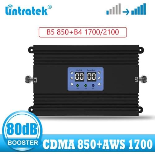 Lintratek 80dB CA 850 1700/2100 Cellular Signal Booster Amplifier CDMA AWS B5 B4 1700MHz 2G 4G Signal Repeater 850MHz MGC AGC 25