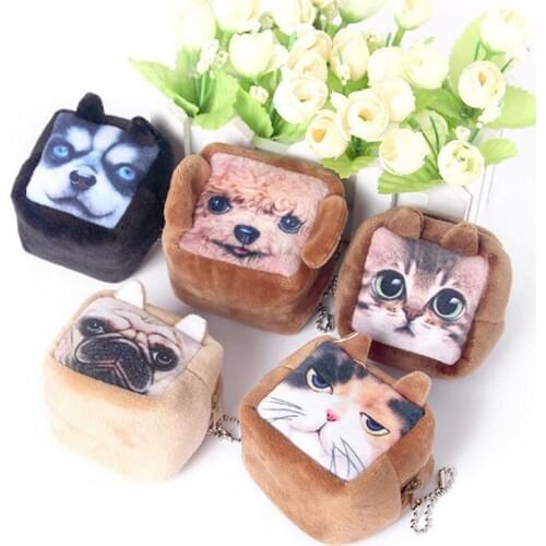 M108 Hot Sale Cartoon Square Meow Star Plush Bead Chain Purse Dog Cat 3D HD Star Wang Wallet Girl Women Student Gift Wholesale