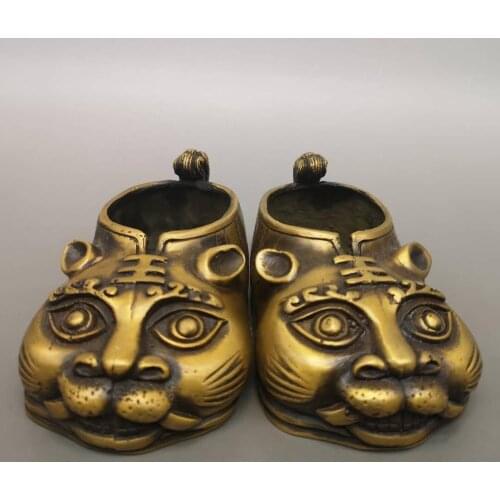 Copper childrens shoes town house evil spirits feng shui brass ornaments home decoration crafts tiger head shoes