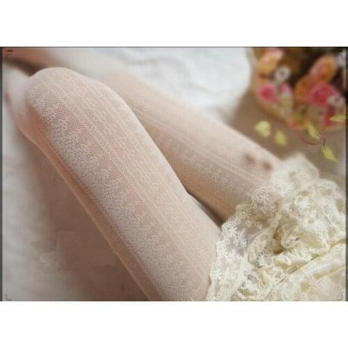 Sweet Lolita Stripe elasticity Stockings for Women Sexy Thin Pantyhose White Fishnet Female High Tights Dress