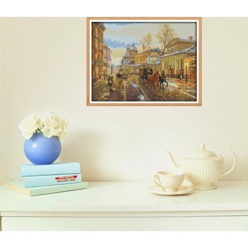 14/16/18/27/28 Cross Stitch Kits Embroidery Needlework Set Street Views 7 Pattern Printed on Canvas DIY Handmade Home Decor