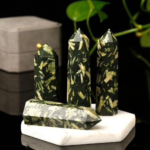 1PC Natural Chrysanthemum stone hexagonal crystal point high quality home mineral nordic shelf home decoracion hogar moderno gif