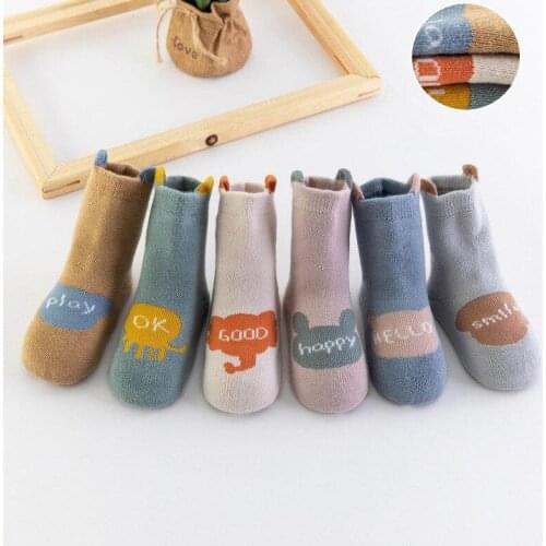 Winter Thicken Warm Cotton Baby Socks Boys Girls Rubber Slip-resistant Floor Socks Cartoon Infant Toddler English Terry Socks