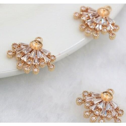2021 New True Gold Plated Copper Zircon Half Hole Sector Necklace Pendants DIY Earring Charms Jewelry Making Accessory