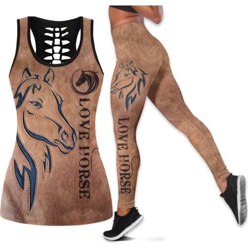 New fashion women Yoga pants Love horse 3D Printed Legging & Tank top Sexy Elastic Female Skinny Leggings
