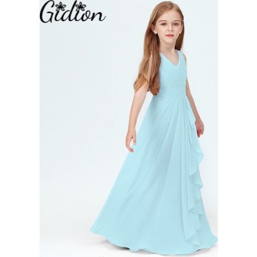 New Style Party Flower V-Neck Girl Wedding Banquet Shoulder Dress Girl Birthday Party Dance Performance Walk-Show Dress