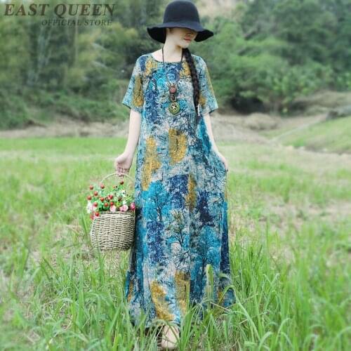 Boho bohemian dress Indie Folk style mujer retro floral print elegant casual chiffon clothing o-neck short sleeve AA3711 Y a