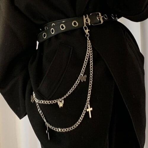 Butterfly Pendant Belt Chain Belt Double Layer Cross Trouser Chain Alloy Hip Hop Style Women Belt Accessories