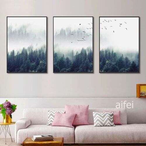 Nordic Decoration Forest Lanscape Wall Art Canvas Poster and Print Canvas Painting Decorative Picture for Living Room Home Decor