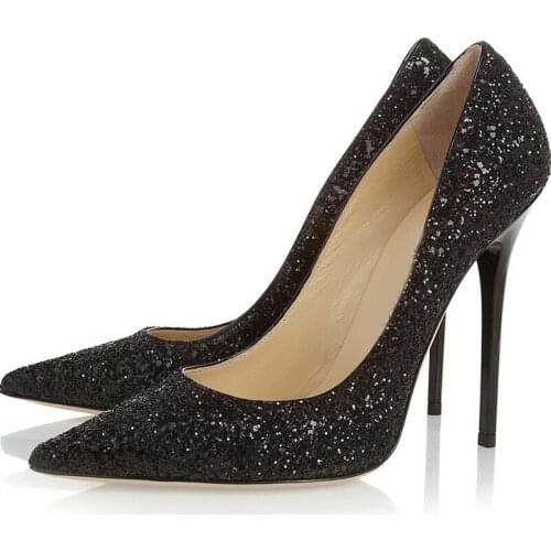 Spring Sexy Black Bling Bling Stiletto High Heels Pumps Single Pointed toe Woman Glitter Party High-heeled Sequins Shoes