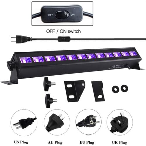 UV Bar Black Light Lamp Fixture Portable for Club Party Restaurant Atmosphere Decoration AC100-240V 36W 12 LED