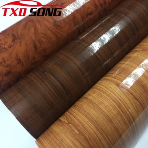 Premium Glossy Wood Grain Car Sticker Waterproof Vinyl Film DIY Automobiles Interior Decoration Furniture Decal