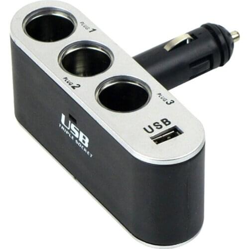 3 Way Multi Socket Car Cigarette Lighter Splitter with USB Plug Charger 3 In 1 USB Cigarette Lighter Car Charger Wf-0100