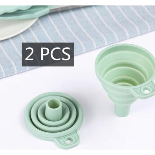 2 Pcs Green Silicone Folding Funnel Retractable Household Kitchen Liquid Dispensing Mini Small Funnel Kitchen Tool