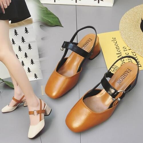 Womens Buckle Head 2018 New Thick With High Heel Spring And Summer Casual Shoes Womens Sandals And Slippers