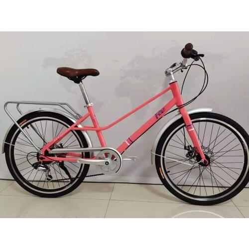 Female style high quality bicycle double disc brake 24 inches 7 speed city bike with steel frame
