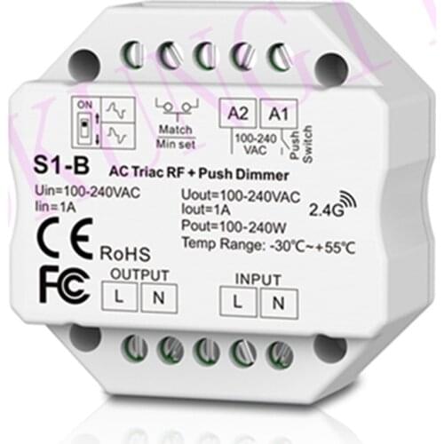 1CH*1A RF + Push AC Phase-cut Dimmer S1-B controller Led Triac Dimmer Controller 2.4GHz RF Wireless Remote 1A Push Dimmer Switch