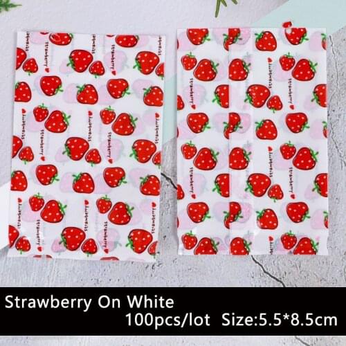 100pcs/lot Cookies Bag Candy Handmade Food Pack White Frosted Cute Fruit Strawberry Homemade Baking Biscuit Party Supplies Pack