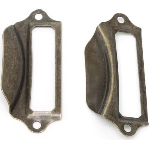 10xAntique Brass Label Pull Frame Handle File Name Card Holder Cabinet Drawer