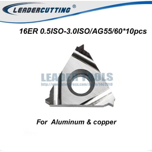 16ER AG55/AG60/0.5~3.0ISO *10pcs Internal Indexable Tungsten Carbide Threading Lathe Insert for Copper & Aluminium