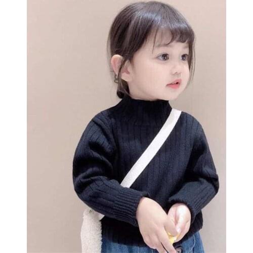 2021 Spring Winter Baby Girl Boys Casual Sweater Childrens Knitted Woolen Kids Cute Stripe Warm Thicken Turtleneck High Quality