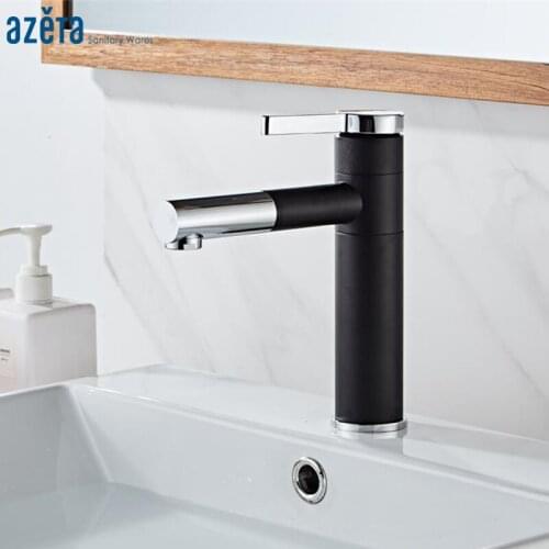 Azeta Black Bathroom Faucet Swivel Spout Basin Faucet Deck Mounted Washbasin Sink Mixer Single Handle Basin Tap Torneira AT7406B