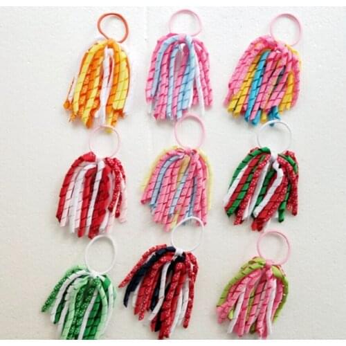 Girl A Korker Elastic Hairband Tassel Ponytail Holders Polka Dot Ribbon Corker 5" Streamers Curlies Loop Hair Bobbles Ties