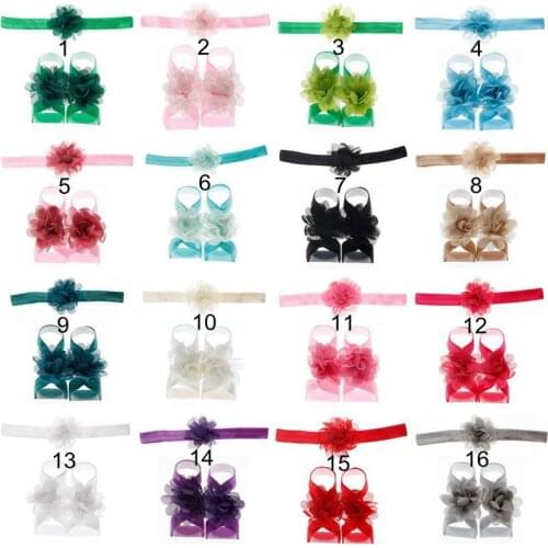Yundfly 1 Pair Fashion Elastic Chiffon Flower Headband wth Barefoot Sandal for Baby Girls Birthday Shower Photo Shoot