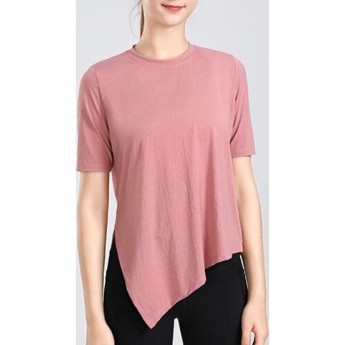 Fitness-Training Yoga Tops For Women Loose Fit Forked Blouse Exercise Short Sleeve Crewneck Workout T-Shirt Sports Vest HY6013