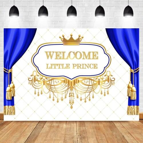 NeoBack Royal Baby Shower Photography Backdrops Welcome Little Prince Sapphire Blue Curtain Photography Backdrops Studio Shoots
